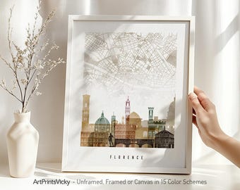 Florence Map with Skyline | Watercolor City Print | Italy Wall Art | Florence Poster | Travel Gift | Home Decor | ArtPrintsVicky