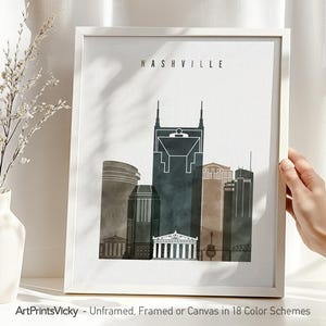 Nashville Watercolor Poster, Cityscape Print, Travel Decor for Homes, Offices, and Unique Gifts | ArtPrintsVicky