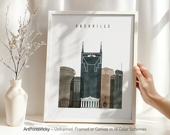 Nashville Watercolor Poster, Cityscape Print, Travel Decor for Homes, Offices, and Unique Gifts | ArtPrintsVicky
