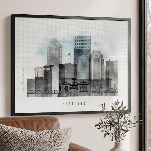 Portland Wall Art Print, Oregon Skyline Poster, Travel Gifts, Office Decor