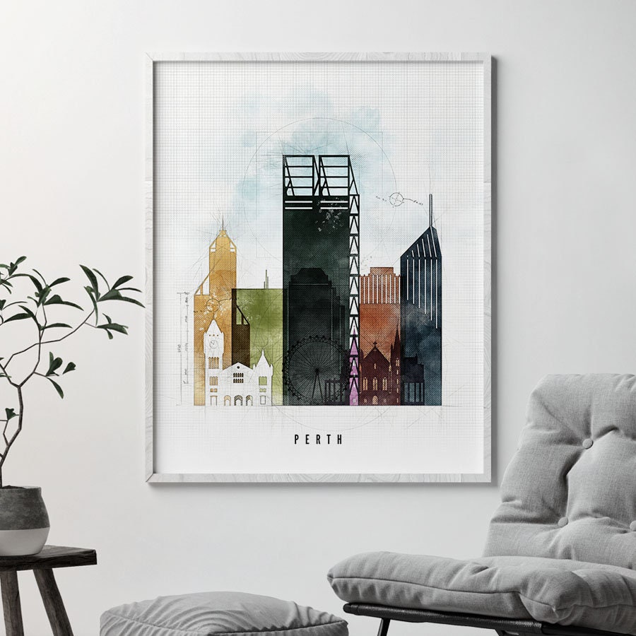 Perth Australia Poster Skyline Print Perth Wall Art Etsy