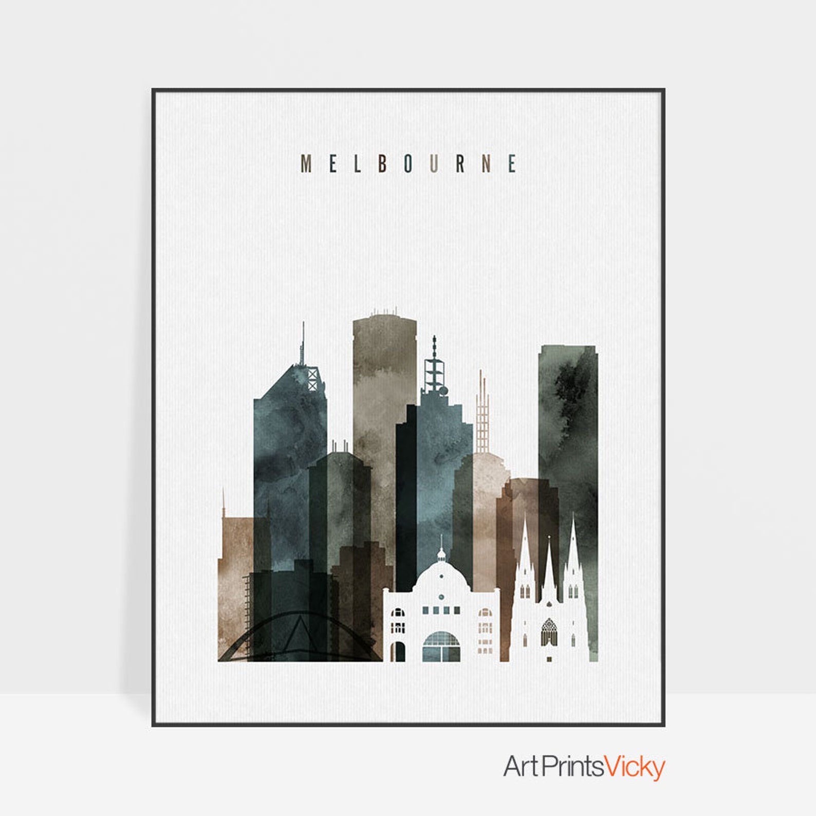 Melbourne Art Print Poster Skyline Watercolor Wall Art Etsy