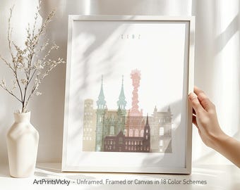 Linz Skyline Wall Art Poster Framed, Unframed or Canvas in 18 Colour Schemes