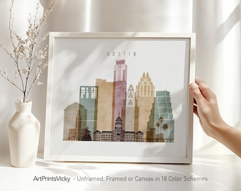 Austin print, Austin Texas skyline wall art, Travel poster, City print, Travel gifts, Office decor | ArtPrintsVicky | ArtPrintsVicky