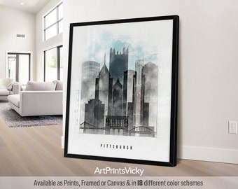 Pittsburgh print, Pittsburgh wall art poster, Pittsburgh Pennsylvania skyline, city travel print, Personalised print | ArtPrintsVicky