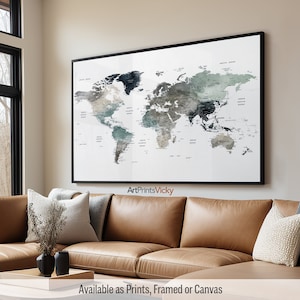 World map wall art, World map poster, Travel Map Print | ArtPrintsVicky