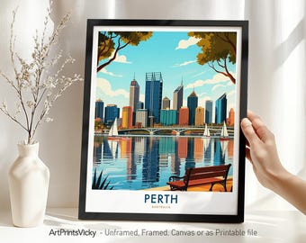 Perth Australia Travel Print | Perth Skyline Poster | Cityscape Wall Art for Home Office Decor | Housewarming Gift