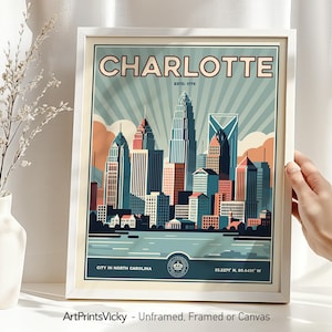 Retro Charlotte Skyline Print: Vintage Travel Poster