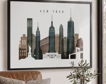 Affiche murale New York, paysage urbain à l'aquarelle, cadeau de voyage, décoration de bureau