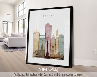 Boston wall art poster, Boston print skyline, Massachusetts travel print, city poster | ArtPrintsVicky