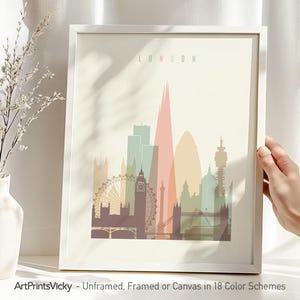 London Modern City Print in Warm Pastels, Vertical, Framed, Unframed or Canvas | ArtPrintsVicky