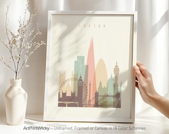 London print, Poster, Wall art, Cityscape, London skyline, City poster, Art gift, Home Decor, ArtPrintsVicky