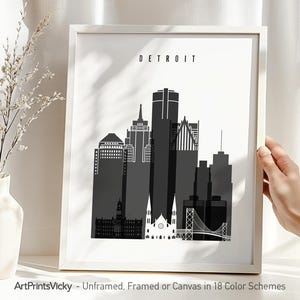 Detroit Skyline Art Print in Black and White | ArtPrintsVicky