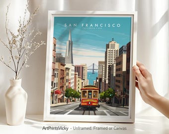 San Francisco print, Travel poster retro, San Francisco skyline, Home Decor, Wall Hanging city prints, Gift, ArtPrintsVicky