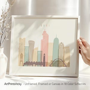 Doha Skyline Wall Art Print - Pastel Poster - Framed or Canvas | ArtPrintsVicky