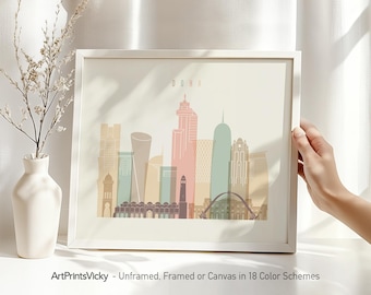 Doha Skyline Wall Art Print - Pastel Poster - Framed or Canvas | ArtPrintsVicky