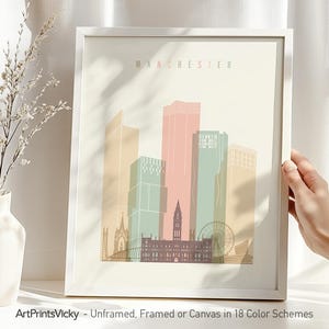 Manchester Skyline Print: England Travel Poster, Cityscape Wall Art