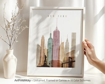 New York City Wall Art Poster | Skyline Print Framed or Canvas | ArtPrintsVicky