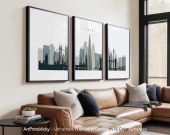 London 3 Piece Wall Art Prints, London Skyline Poster Set | ArtPrintsVicky