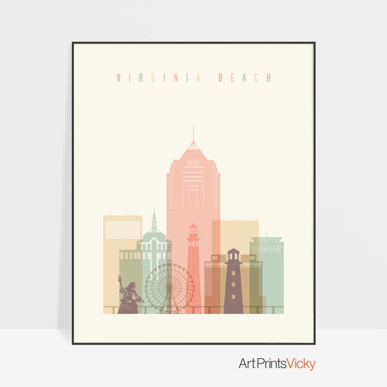 Virginia Beach art print Virginia Beach skyline poster wall Etsy