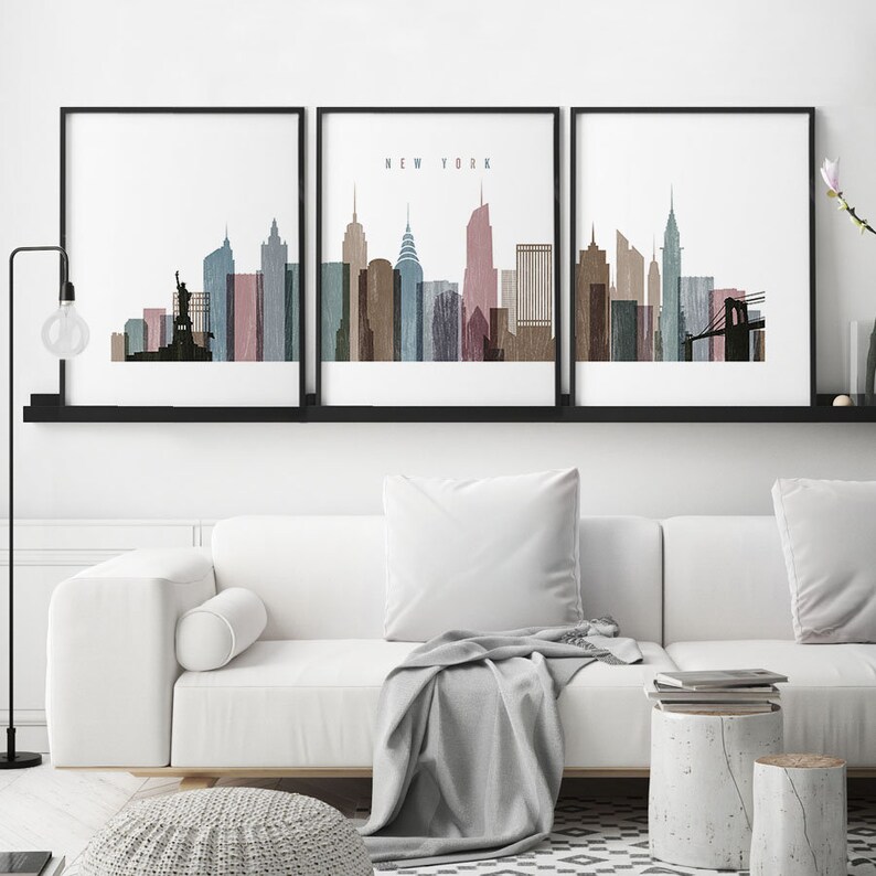 Large wall art of New York City skyline New York 3 pieces Etsy