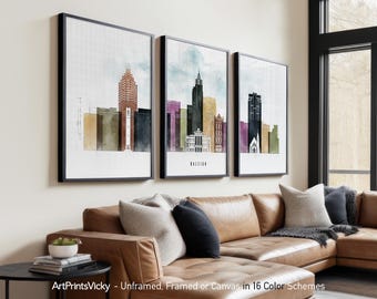 Raleigh 3 Piece Wall Art Prints, Raleigh Skyline Poster Set | ArtPrintsVicky