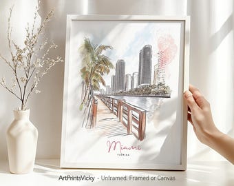 Miami poster art | Skyline print drawing | Miami beach wall art | Home and office decor | ArtPrintsVicky