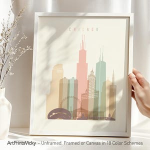 Stampa di Chicago, poster dello skyline di Chicago, arte murale, poster turistico di Chicago, Illinois, regalo, ArtPrintsVicky