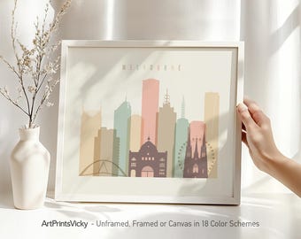 Melbourne print, poster wall art, Melbourne skyline, Travel poster, Australia City print, Travel gifts, Office decor | ArtPrintsVicky