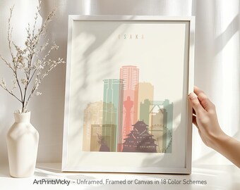 Osaka print, wall art poster skyline, Japan cityscape, Travel poster, City print, Travel gifts, Office decor | ArtPrintsVicky