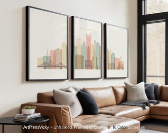 Pittsburgh 3 Piece Wall Art Posters, Pittsburgh Skyline Print Set | ArtPrintsVicky