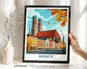 Munich Travel Poster – Germany | Munich Art Print | Bavaria Travel Wall Art Illustration for Home Decor or Office | Housewarming Gift
