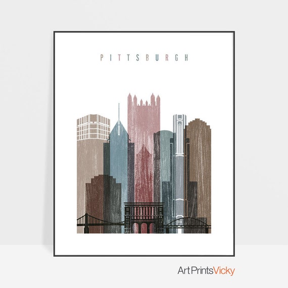 Pittsburgh art print Pittsburgh skyline Poster Wall art Etsy