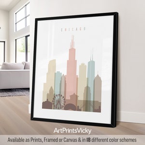 Chicago skyline poster, wall art print, Illinois city travel print, Personalised print | ArtPrintsVicky