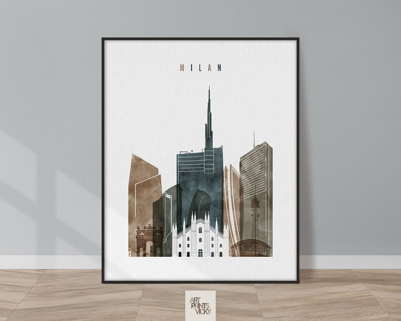 Milan print, wall art poster, Italy cityscape, Travel poster, City print, Travel gifts, Office decor ArtPrintsVicky image 2