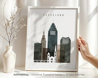 Cleveland Poster, Cleveland Print Watercolor, Skyline Wall Art, Travel poster, City print, Office decor | ArtPrintsVicky