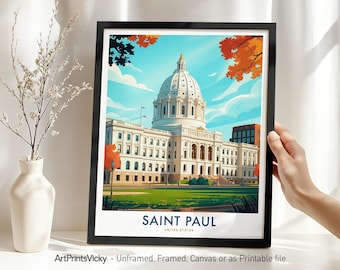 Saint Paul Travel Print - Minnesota, Saint Paul Poster, Wall Hanging Cityscape Art for Home Decor, Housewarming Gift