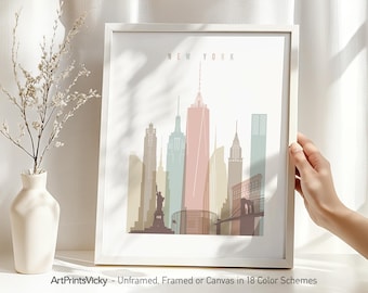 NYC Wall Art Print | New York Poster Skyline | Cityscape pastel for Home or Office Decor | Personalized gifts | ArtPrintsVicky