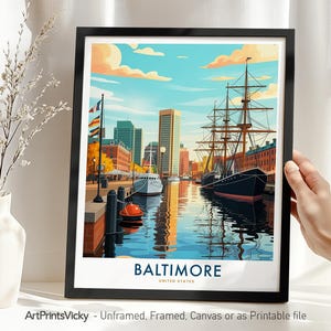 Baltimore Skyline Art Print: Maryland Cityscape, Nautical Home Decor