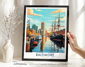 Baltimore Travel Print - Maryland, Baltimore Skyline Poster, Cityscape Wall Art, Wall Hanging for Home Decor or Office, Housewarming Gift
