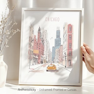 Chicago Skyline Art Print: Pastel Cityscape Travel Poster