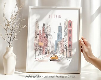 Chicago Skyline Art Print – Travel Poster - Cityscape Wall Art for Home & Office | Personalized Gifts | Pastel City Prints | ArtPrintsVicky
