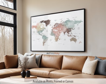 World Map Wall Art, Travel Map Poster, Detailed Map Print | ArtPrintsVicky