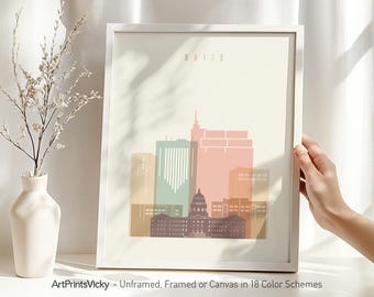 Boise Art Print | Poster Skyline | Wall Art for Home and Office Decor| Travel Gift | ArtPrintsVicky
