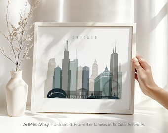 Chicago skyline wall art print, wall art poster | Cityscape decor for home and office, travel gift,ArtPrintsVicky