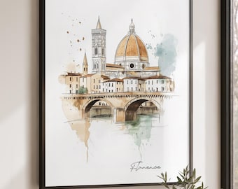 Florence Italy Print, Watercolor Wall Art Poster
