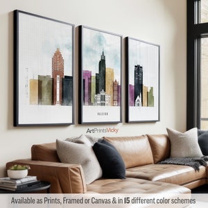 Raleigh 3 Piece Wall Art Prints, Raleigh Skyline Poster Set | ArtPrintsVicky