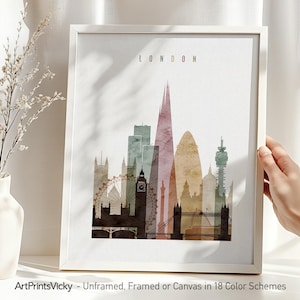 London Watercolor Print, Skyline Poster, London Wall Art Decor for Homes, Offices, and Unique Travel Gifts | ArtPrintsVicky