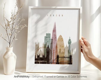 London Watercolor Print, Skyline Poster, London Wall Art Decor for Homes, Offices, and Unique Travel Gifts | ArtPrintsVicky