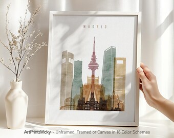 Madrid Poster, Watercolor Skyline Print, Travel Decor for Homes, Offices, and Unique Travel Gifts | ArtPrintsVicky
